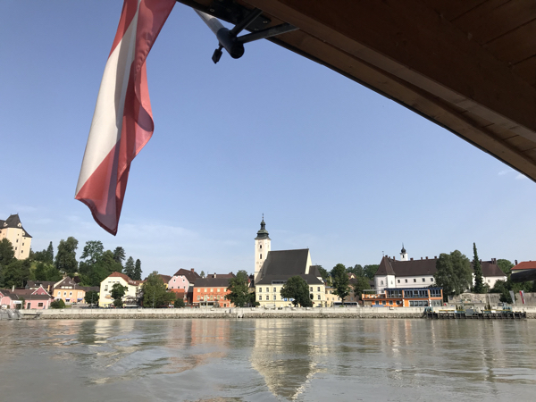 view of Grein from bicycle ferry